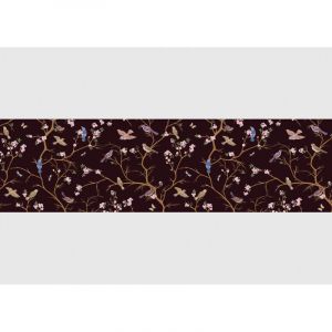 Frise auto-collante fond noir avec des arbres avec des oiseaux