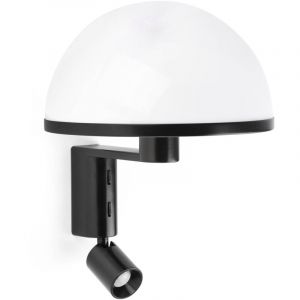 Faro Dome Applique murale de lecture en forme de d&ocirc;me, abat-jour noir satin&eacute; et blanc brillant, culot E27