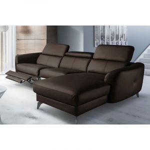Venesetti - Canap&eacute; d'angle relax en cuir de luxe italien avec relax &eacute;lectrique, 5 places bertoni, chocolat, angle droit - Chocolat