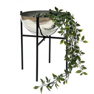 Dandibo - Tabouret &agrave; fleurs M&eacute;tal avec pot Noir Argent 35 cm Porte-fleurs 96257 m Colonne &agrave; fleurs Moderne Porte-plantes Tabouret &agrave; plantes