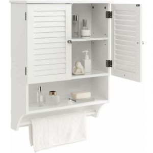Goplus - Armoire Murale de Salle de Bain avec Portes à Persiennes, Porte-Serviettes, Armoire à Pharmacie avec étagère Réglable, Blanc