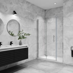 Aica porte de douche pivotante 100x185cm porte de douche pliante avec un &eacute;l&eacute;ment fixe en 6mm verre anticalcaire