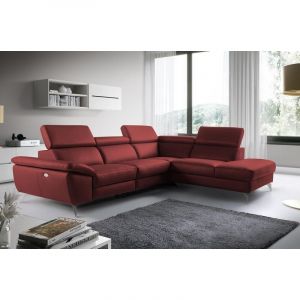 Canap&eacute; d'angle relax en 100% tout cuir &eacute;pais de luxe italien avec relax &eacute;lectrique, 5/6 places kaster, rouge bordeaux, angle droit - Rouge-bordeaux