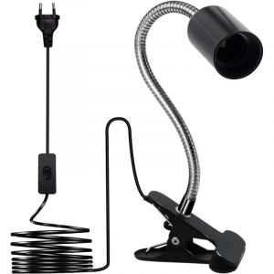 Douille Ampoule E27 à Pince,Lampe Pince,Douille Pince avec col de Cygne 350MM,Réglage 360 Degrés,Clip Base en Métal,220CM Cable Interrupteur,Spot
