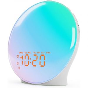 Réveil lumineux, réveil de chevet avec simulation de lever et de coucher du soleil, veilleuse LED avec fonction snooze radio FM, réveil numérique