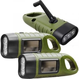 Lampe de poche rechargeable à manivelle LED 3 pièces, lampe de poche solaire avec boucle de randonnée, lampe de poche dynamo, manivelle de lampe de