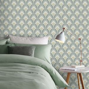 Papier peint intissé Art Déco Selena 1005 x 52cm Blanc, Vert