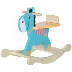 Portique avec balan&ccedil;oire et &acirc;ne &agrave; bascule b&eacute;b&eacute; bleu-vert 59x27x43 cm - Poign&eacute;es de s&eacute;curit&eacute;, aire de jeux compl&egrave;te enfants