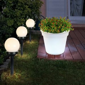 Lampe solaire prise lampe boule lumineuse extérieure avec piquet pot de fleur solaire, 1x pot de fleur 3x boule, ampoules led, lot de 4
