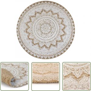 Vidaxl - The Living Store Tapis Jute tress&eacute; imprim&eacute; 90 cm rond - Tapis De Jute - Tapis Rond - Tapis Mandala - D&eacute;coration Int&eacute;rieure - Tapis Artisanal