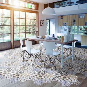 Ambiance-sticker - Stickers Sol Anti-d&eacute;rapant avec Protection - carrelages hexagones sol vivina - 60x135cm-10stickershexagones30x26cm