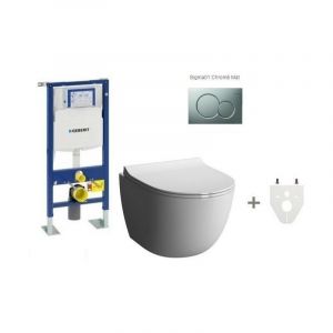 Pack Wc suspendu Geberit sans bride modèle court Plaque de commande Geberit Sigma01 chromé mat