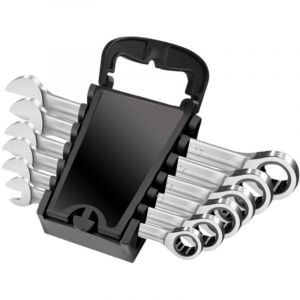 6 Pi&egrave;ces Cl&eacute;s &agrave; Cliquet, Jeu de Cl&eacute;s Mixtes 8/10/12/13/14/17 mm Cl&eacute;s Mixtes &agrave; Cliquet en Acier au Chrome Vanadium, Cl&eacute; Plate &agrave; Cliquet avec Support &agrave;