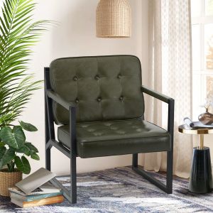 Fauteuil,Fauteuil Confortable avec Accoudoirs et Pieds en M&eacute;tal pour Salon, Chambre, Salle d'Attente et Bureau-vert - Colamy