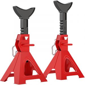 Lot de 2 chandelles voiture chandelles de levage capacit&eacute; 3 tonnes hauteur r&eacute;glable 290-418mm goupille de s&eacute;curit&eacute; rouge