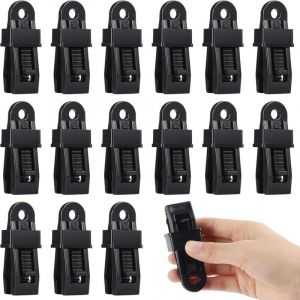 Clip de Tente, 15 Pcs Clips de Bâche Tente, Pince pour Bache de Verrouillage, Noir Pinces Robuste Attache Bâche pour Tentes, Camping en Plein Air,