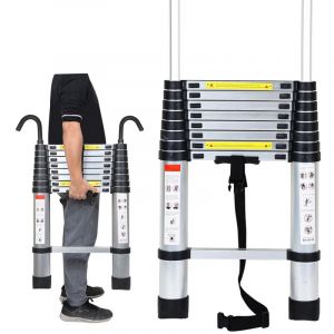 Vingo - swanew Echelle T&eacute;lescopique Avec Crochet Escabeau Aluminium Argent 2.6m