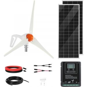 Mophorn Kit hybride &eacute;olien et solaire 12V 400W, comprenant 2 panneaux solaires monocristallins de 100W, une &eacute;olienne de 200W et un contr&ocirc;leur MPPT,