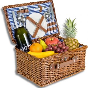 Panier pique-nique en osier pour 4 personnes, ensemble de couverts, cadeau pour un voyage romantique