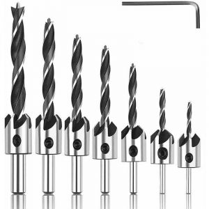 M&egrave;che &agrave; bois pour perceuse,Foret Bois avec Fraise, Fraise Bois Conique en HSS Acier Forets &agrave; bois &agrave; Haute Vitesse Avec Cl&eacute; Hexagonale A&eacute;soir