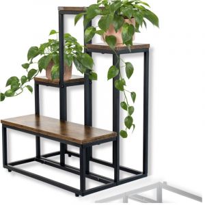 Jardini&egrave;re sur pied pour fleurs et plantes, loft en m&eacute;tal, 6 pots, industriel, 68 cm
