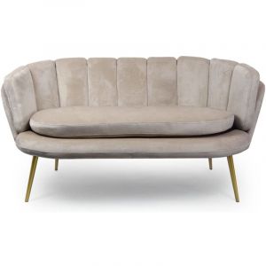 Cotecosy - Canapé 2 places arrondi Brenda Velours Taupe pieds Or
