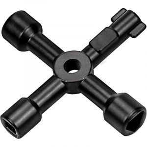 Cl&eacute; utilitaire multifonction, cl&eacute; crois&eacute;e multifonction 4 en 1, pour serrure de robinet de tableau de bord de radiateur &agrave; gaz - 73 mm, noir