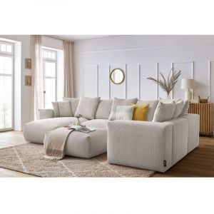 Bobochic - Canap&eacute; panoramique fixe modulable voltaire avec 1 m&eacute;ridienne, 1 angle, 2 chauffeuses et 1 pouf Angle gauche Beige