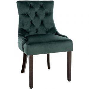 Décoshop26 - Chaise de salle à manger x1 design antique capitonné en velours vert avec 4 pieds en bois marron 100001936