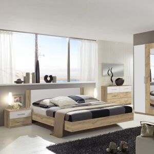 M&s - Lit 2 personnes 180x200 cm avec 2 chevets chêne et blanc - malia
