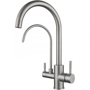 Robinet de Cuisine 3 Voies Robinet d'&eacute;vier de Cuisine en Acier Inoxydable bross&eacute; bross&eacute;