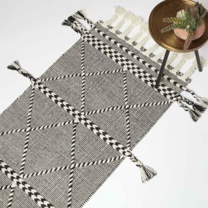 Homescapes - Tapis de couloir Kilim en laine noir et blanc Edessa, 66 x 200 cm