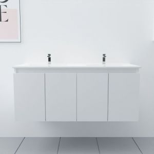 Meuble double vasque 120 cm proline- Blanc- Plan vasque en Céramique