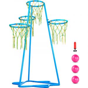 Mophorn - Panier de basket pour enfants, panier de basket pour enfants à 4 cerceaux. Support de basket portable avec hauteurs réglables et 3 balles