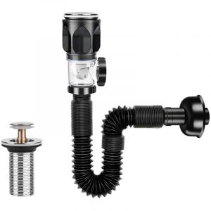 Syphon lavabo salle de bain, anti-odeurs siphon lavabo, tuyau d'&eacute;vacuation en PVC anti-colmatage, Pour les cuisines et les salles de bains