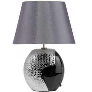Beliani - Lampe à Poser Lampe de Table Glamour Marron et Argentée avec Abat-jour en Tissu avec Base Ronde en Porcelaine E27 Max 60W pour Salon Chic