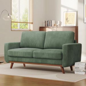 Yoleo - Canapé droit 2 Places en Velours Côtelé avec Bois Massif,Canapé Loveseat Moderne avec siège extra profond pour Salon,173x76x89cm,Vert