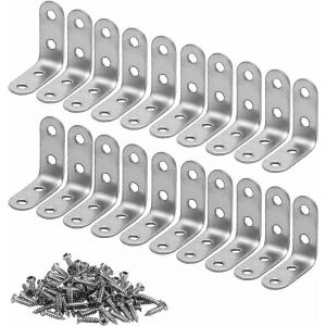 Jalleria - Support En Acier Inoxydable,20 pcs Renfort d'angle Equerre Metal avec Vis Équerre Fixation pour Étagère en Bois Armoire Chaise Table Porte