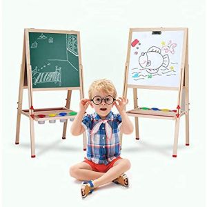 Chevalet Enfant,Planche à dessin double face,chevalet bois,Pliable Mini Chevalet ,pour un Rangement Facile, Hauteur réglable 80 cm-148 cm