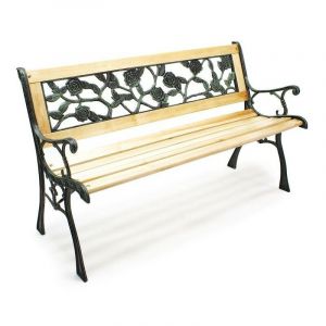 Le Poisson Qui Jardine - Banc de jardin en bois et fonte de fer avec dossier &agrave; motif rose double grille