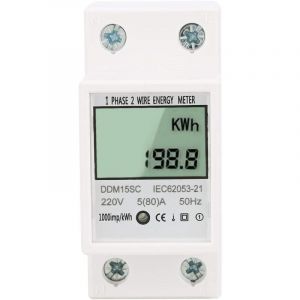 Compteur d'énergie monophasé Rail DIN 35mm，230V 50Hz compteur électronique Kwh 5-80A avec affichage à cristaux liquides，monophasé Compteur d'énergie