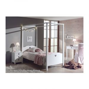 Pack - Lit à Baldaquin Enfant & Chevet 'Amori' 90x200cm Blanc