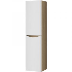 OCEAN Colonne de Salle de Bain Haute - Finition Brillante Blanc et Ch&ecirc;ne, 35x30x140 cm
