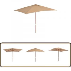 Parasol d'extérieur avec mât en bois 200 x 300 cm taupe - Parasol De Jardin - Parasol Exterieur - Parasol Bois - Parasol Taupe - Parasol Rectangulaire