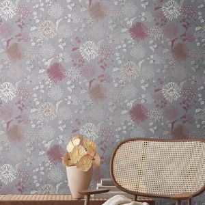 As Creation - Papier peint floral sur fond gris foncé Tapisserie cottage à fleurs beiges et rouges Papier peint style campagne idéal pour couloir