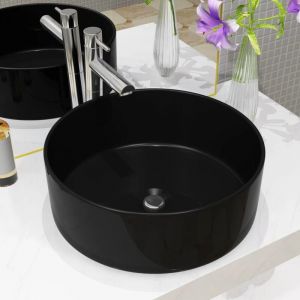 Design In - Vasque &agrave; poser Lavabo &Eacute;vier &agrave; poser Bac &agrave; laver rond C&eacute;ramique Noir 40 x 15 cm CVW40451
