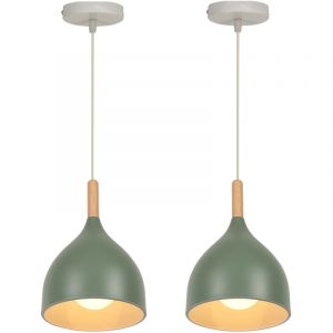 Wottes - Lot de 2 Suspension Lampe Rétro Industriel Suspension Luminaire en Métal Lustre pour Salon Chambre Salle à Manger Vert Foncé [Classe
