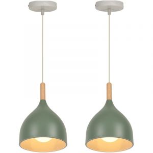 Lot de 2 Suspension Lampe Rétro Industriel Suspension Luminaire en Métal Lustre pour Salon Chambre Salle à Manger Vert Foncé [Classe Énergétique a+]