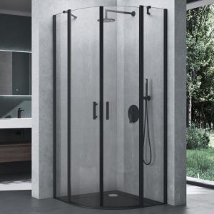 Mai&mai - Cabine de Douche 80X80cm Ronde avec Receveur Paroi de Douche en Quart de Cercle Montage R&eacute;versible Verre Transparent Noir esg Nano Rav52K