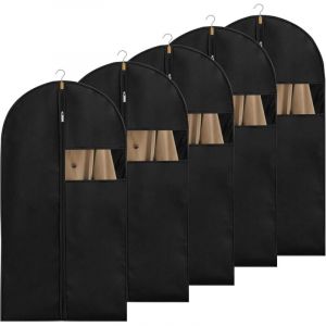 Lot de 5 housses à vêtements, 100 x 60 cm, avec fermeture éclair, noires et transparentes, idéales pour protéger costumes, robes, manteaux, chemises,